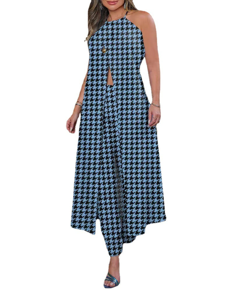 Damen Eleganter Overall mit hohem Kragen und modischem Karomuster Stalluxe
