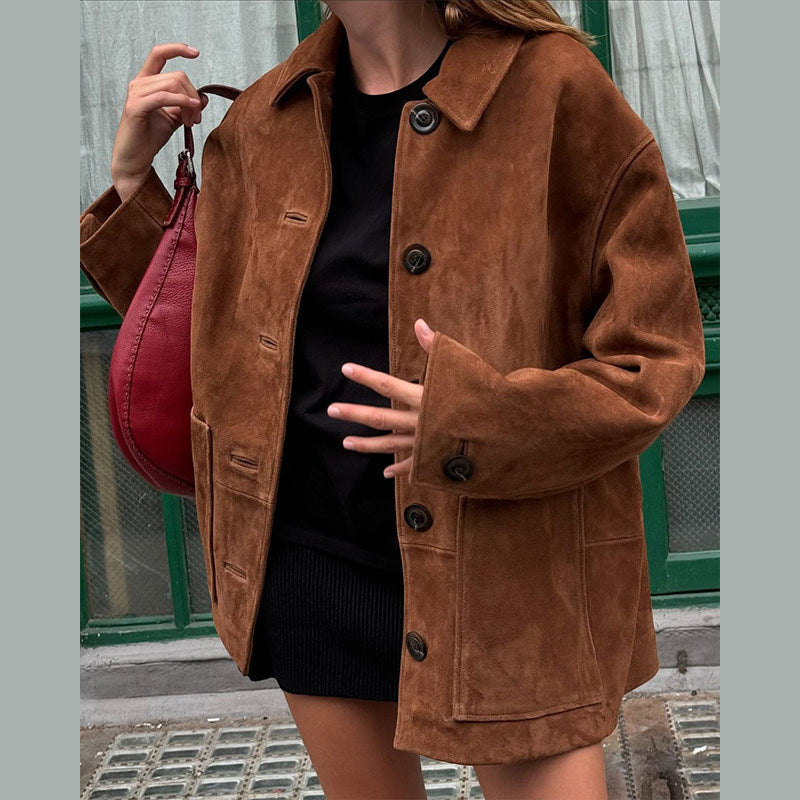 Damen Oversized Wildlederjacke Stalluxe