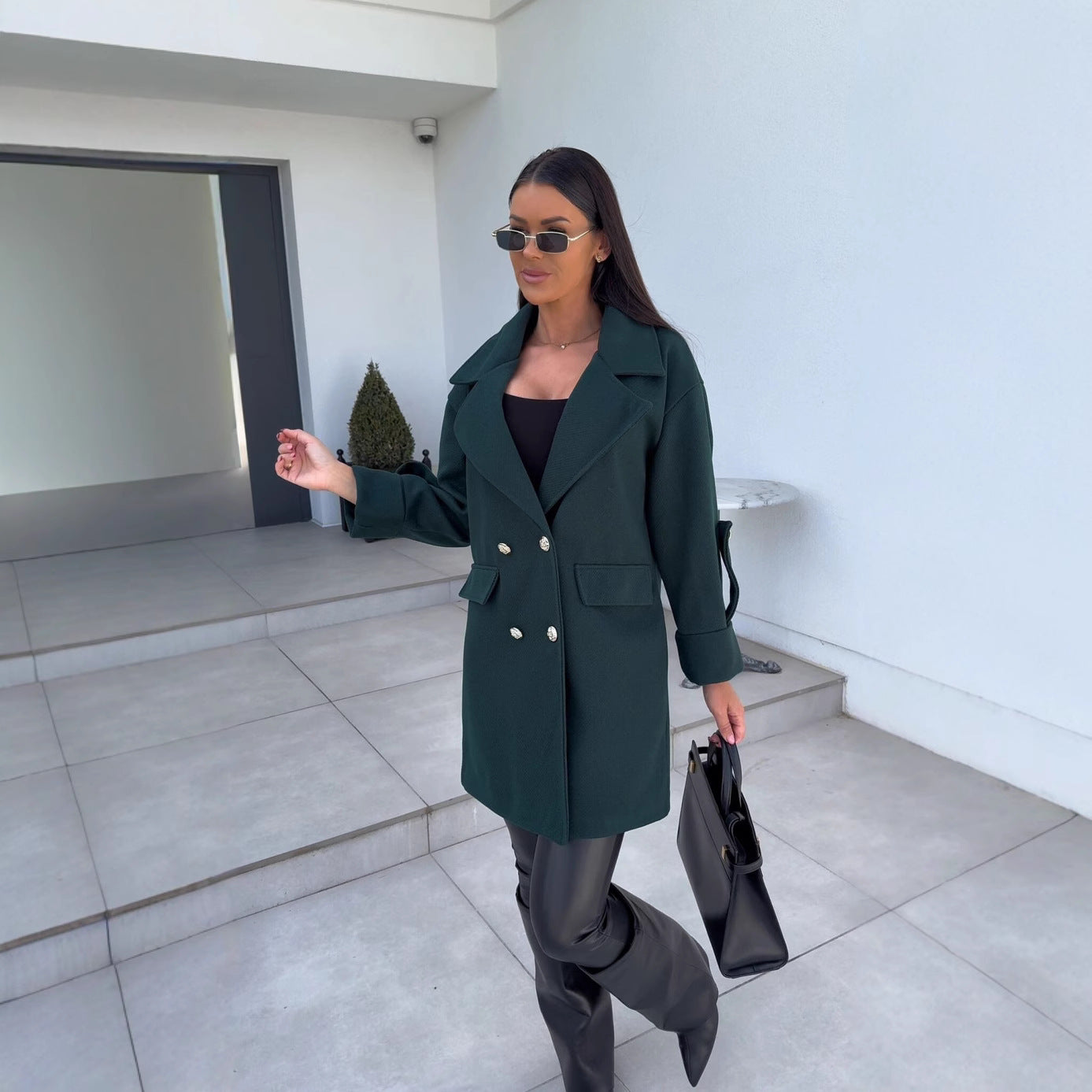 Damen Eleganter Oversized-Doppelreiher-Mantel mit strukturiertem Obermaterial Stalluxe