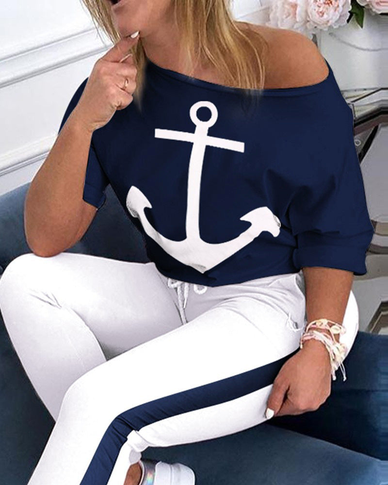 Damen Oversize T-Shirt mit Anker-Druck Stalluxe