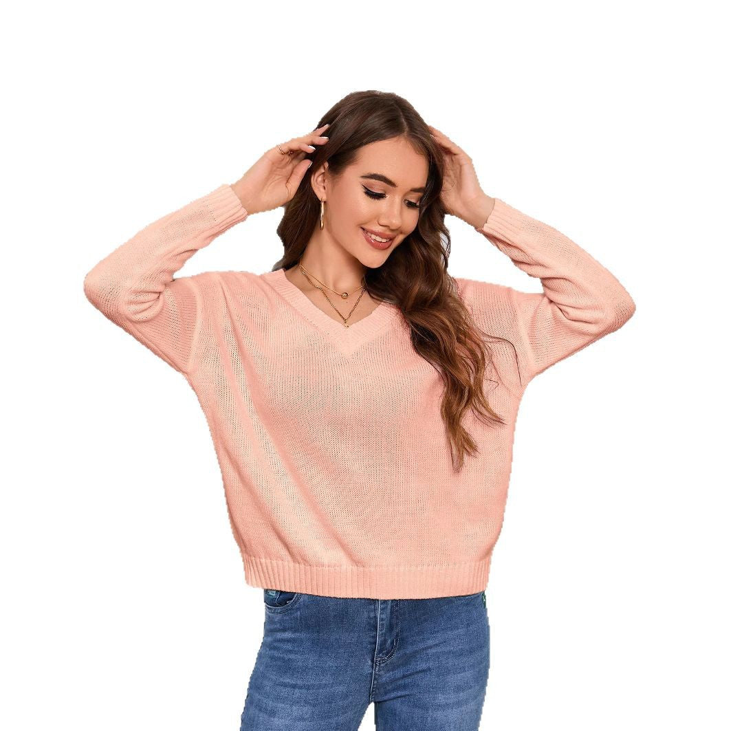 Damen Lässiger V-Ausschnitt Strickpullover Stalluxe