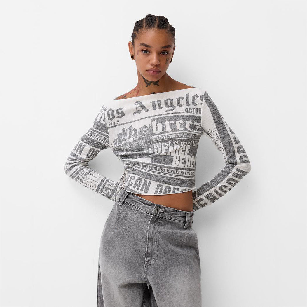 Damen Crop-Top mit kreativem Schriftdesign und weitem Schnitt Stalluxe