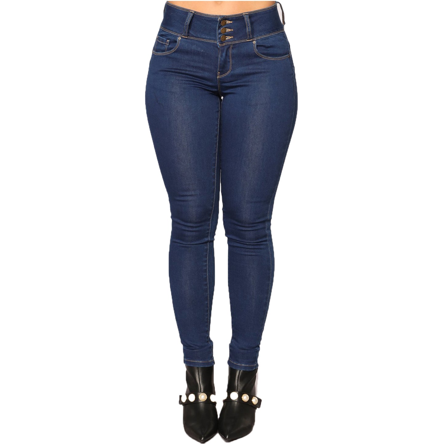 Damen figurbetonte Jeanshose mit hohem Bund und schmalem Bein Stalluxe Blau Schwarz