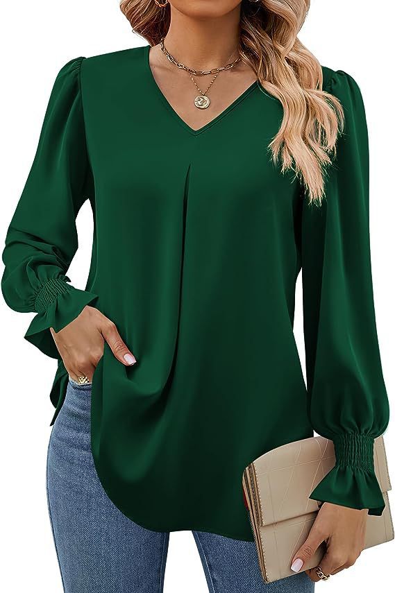 Damen Elegante Bluse mit V-Ausschnitt und Rüschendetails Stalluxe