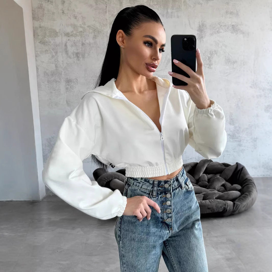 Damen cropped Sweatjacke mit elastischen Bündchen und modischem Reißverschluss Stalluxe