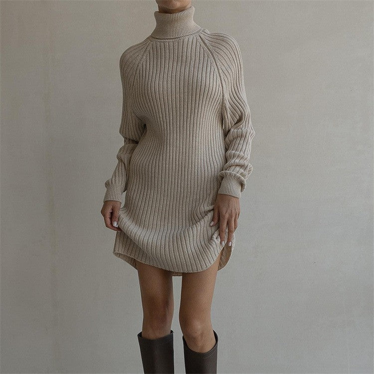 Damen Strickkleid mit hohem Kragen und großen Ärmeln Stalluxe