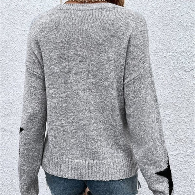 Damen Strickpullover mit auffälligem Sternenmotiv und Rundhalsausschnitt Stalluxe