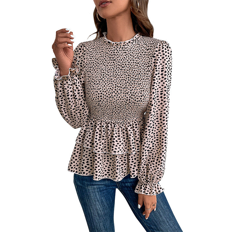 Damen Bluse mit Rüschen und gepunktetem Design Stalluxe