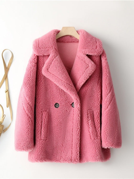 Damen kuscheliger Teddycoat mit doppelter Knopfleiste und Taschen Stalluxe