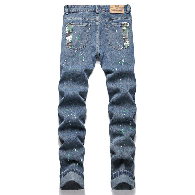 Herren Ripped Denim-Jeans mit kreativen Farbklecksen und lässigem Schnitt Stalluxe