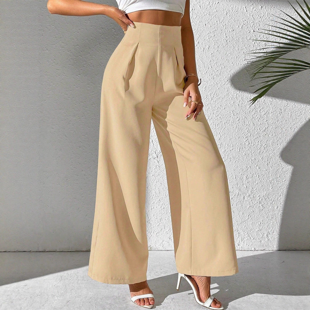Damen Elegante High-Waist Palazzo-Hose mit Faltenfront und weitem Bein Stalluxe