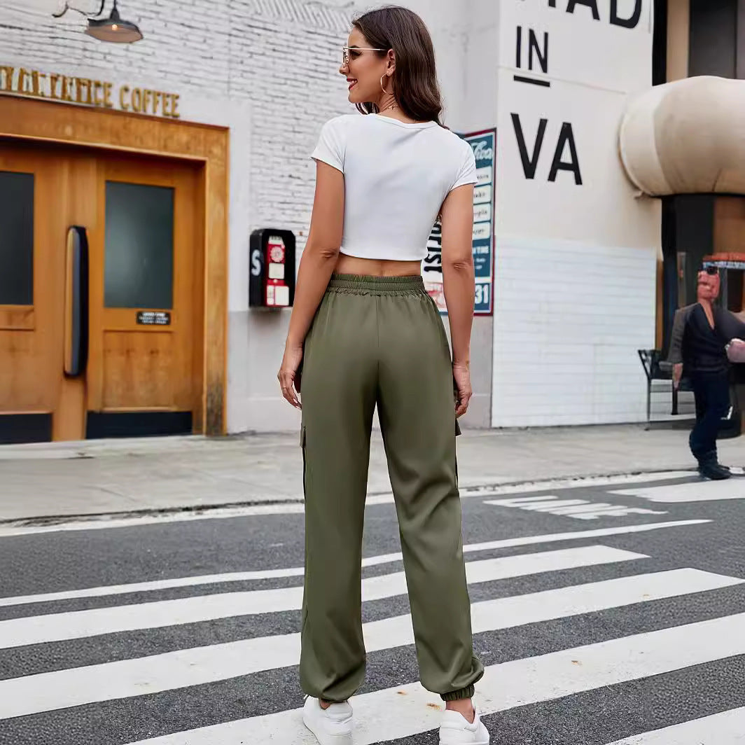 Damen Bequeme Cargo-Hose mit elastischem Bund und seitlichen Taschen Stalluxe
