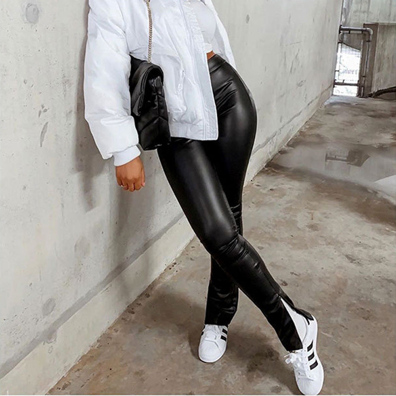 Damen Hochglänzende Leggings mit seitlichen Reißverschlüssen Stalluxe