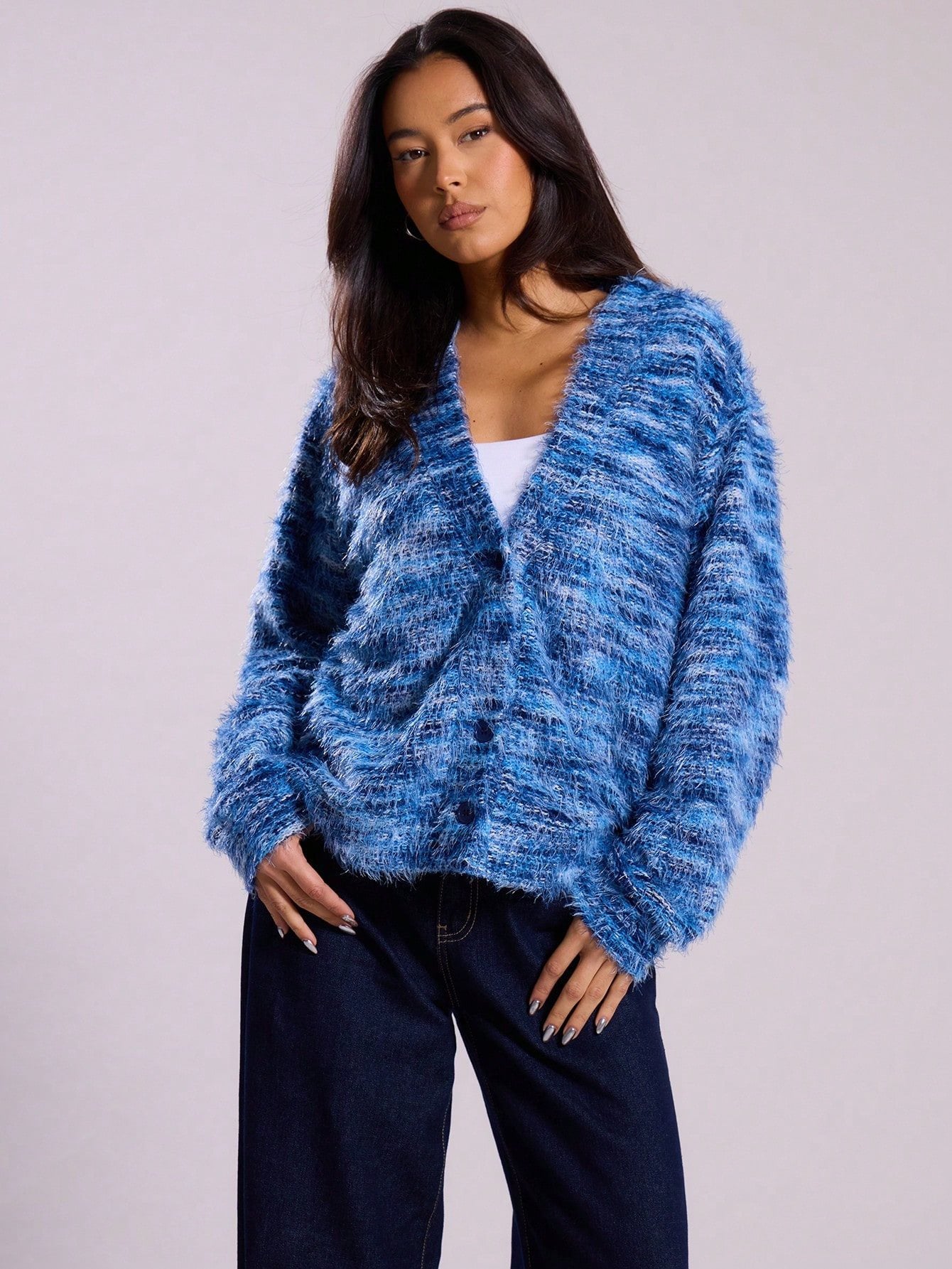 Damen lässiger Cardigan aus Flauschigem Strukturgewebe Stalluxe