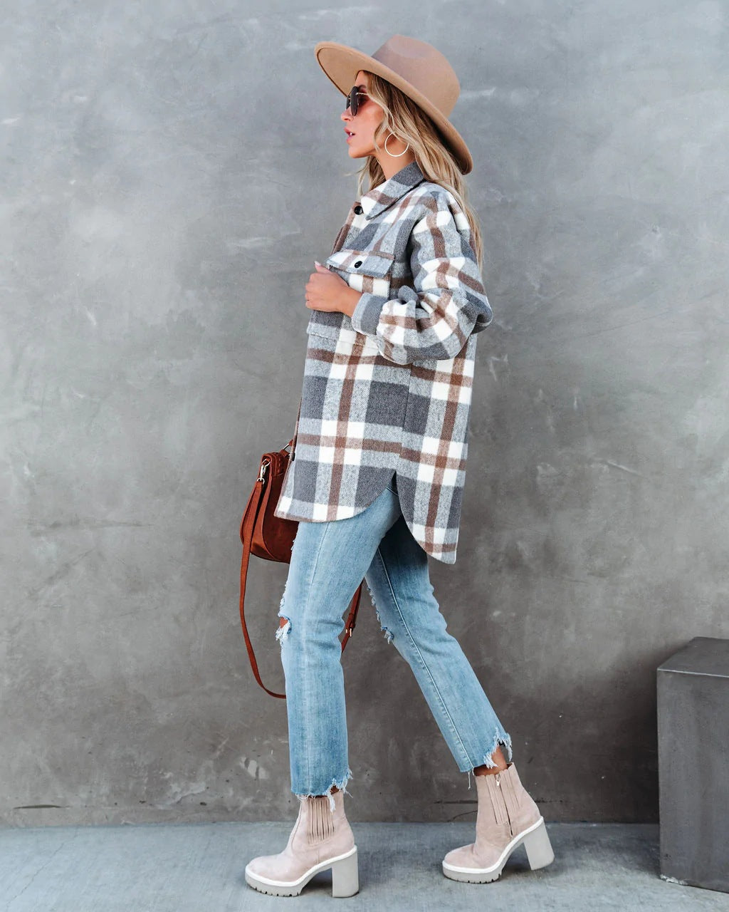 Damen Flanell Hemdjacke im modischen Karo-Look mit großen Taschen Stalluxe