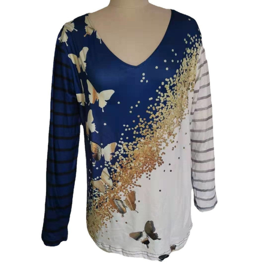 Women's V-Neck Floral Print Long Sleeve Top Stalluxe