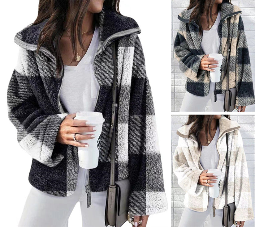 Damen Teddy-Fleece-Jacke mit hohem Kragen Stalluxe