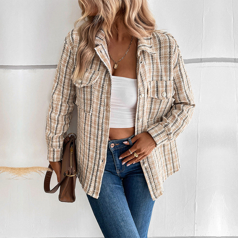 Damen gestreifte Utility-Jacke mit Brusttaschen und strukturierter Oberfläche Stalluxe