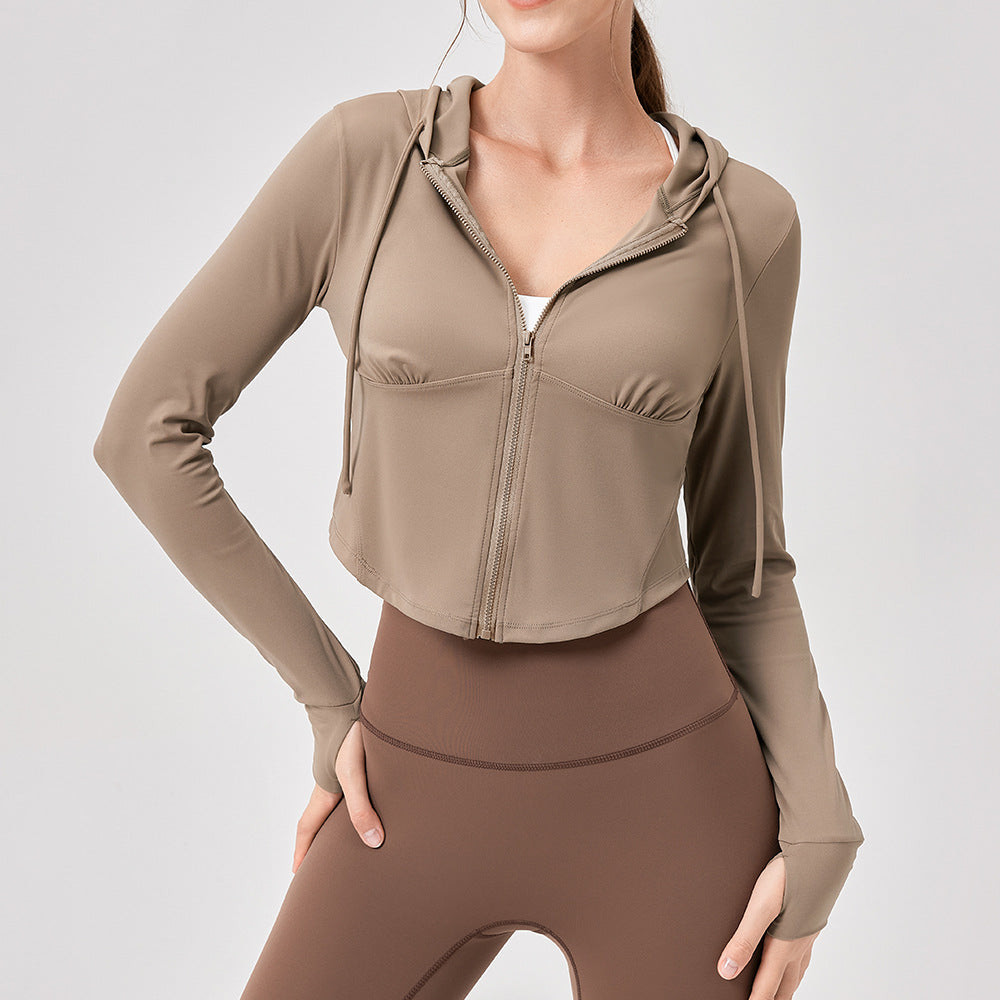 Damen Sportliche Cropped Jacke mit Kapuze und Reißverschluss Stalluxe