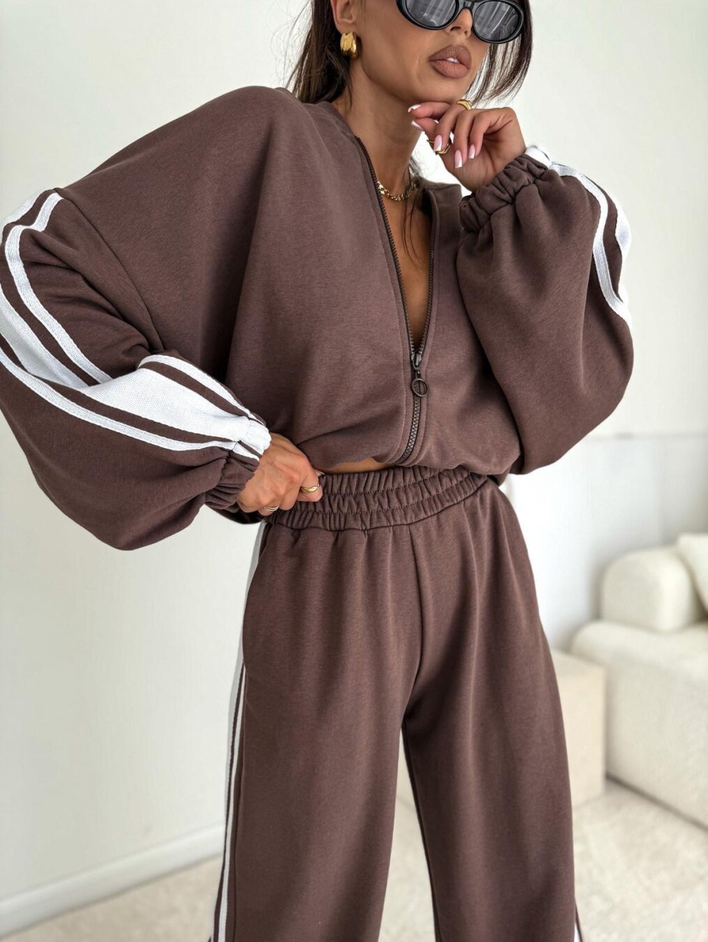 Damen Sportliches Zweiteiler-Set mit voluminösen Ärmel und elastischen Bund Stalluxe