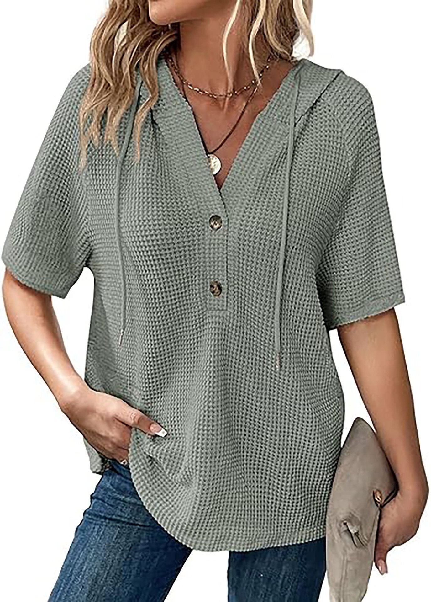 Damen lässiges Oversized Shirt mit Kapuze und Knopfdetail Stalluxe