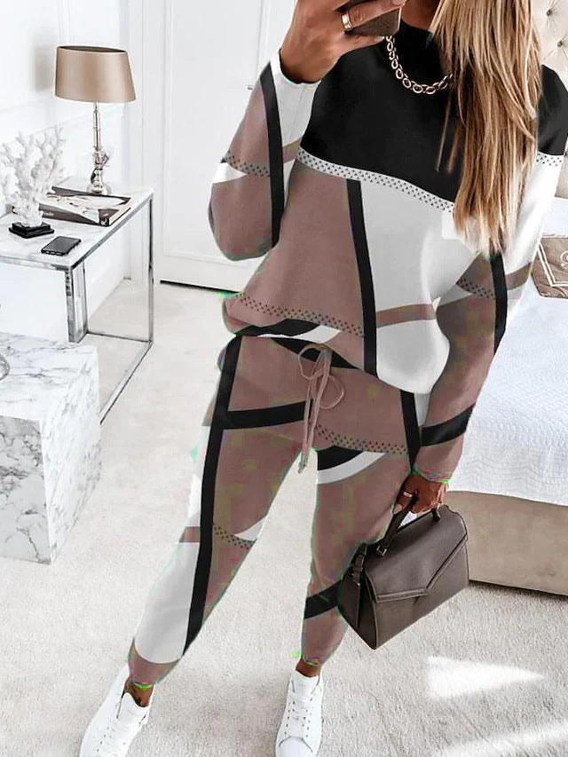 Damen modisches Sportanzug-Set mit grafischem Design Stalluxe