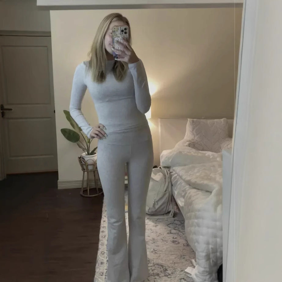 Damen figurbetontes Strick-Loungewear-Set mit ausgestellten Beinen Stalluxe