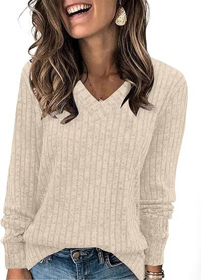 Damen V-Ausschnitt Pullover mit feinen Streifen Stalluxe