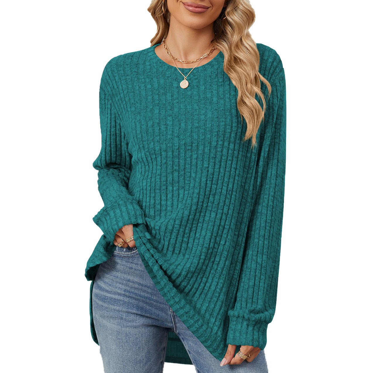Damen lässiges Longsleeve Oberteil mit modischem Rippmuster und lockerer Passform Stalluxe