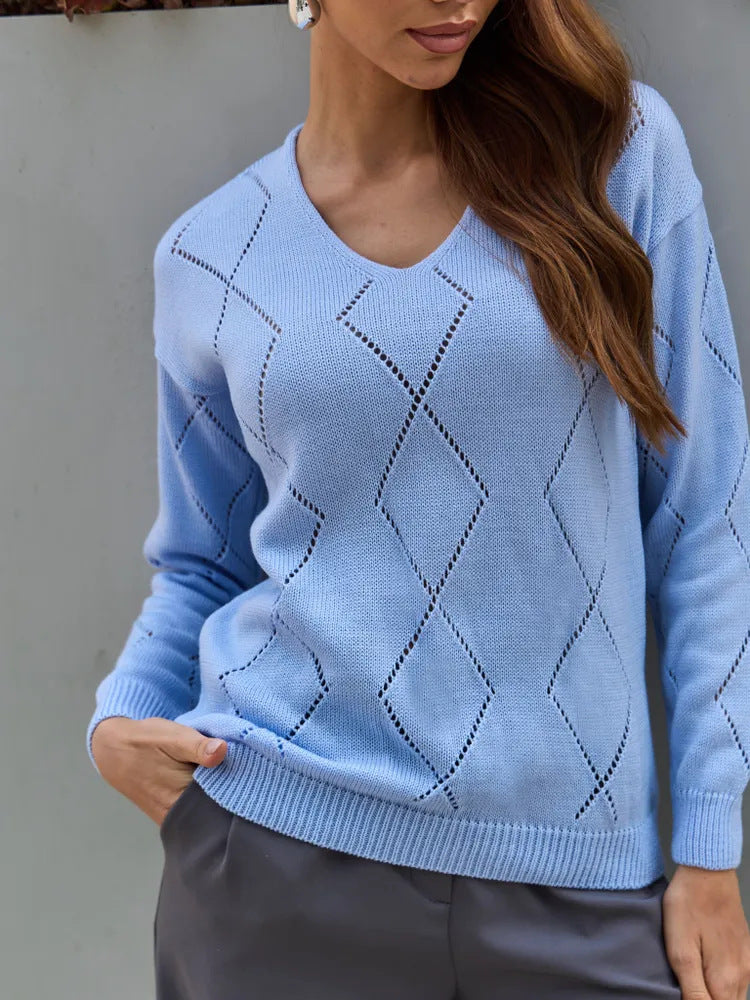Damen Strickpullover mit modernem Rautenmuster Stalluxe