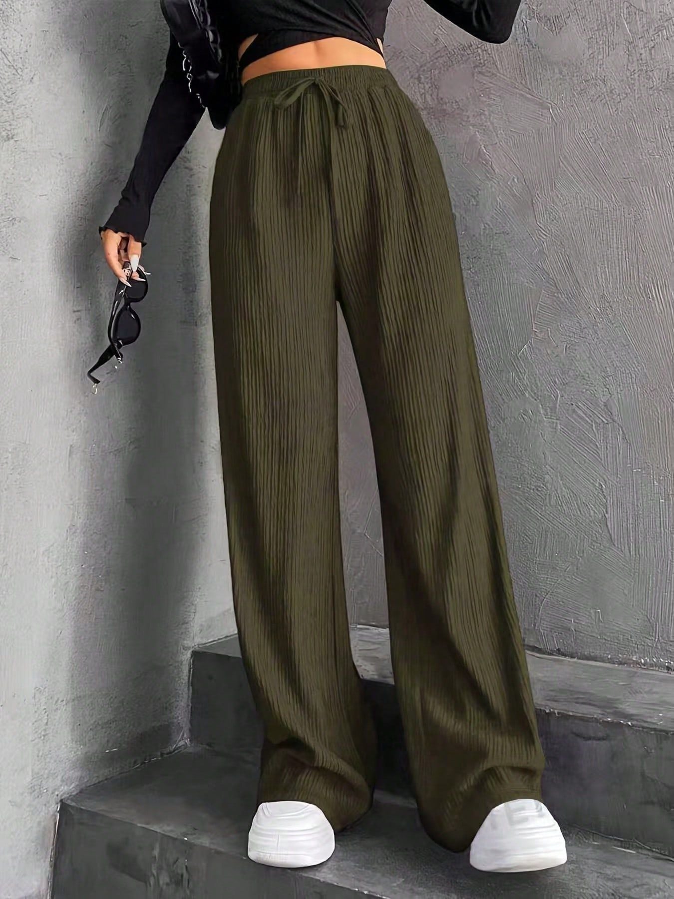 Damen weite Pünktchenhose mit elastischem Bund und schickem Plissée Stalluxe