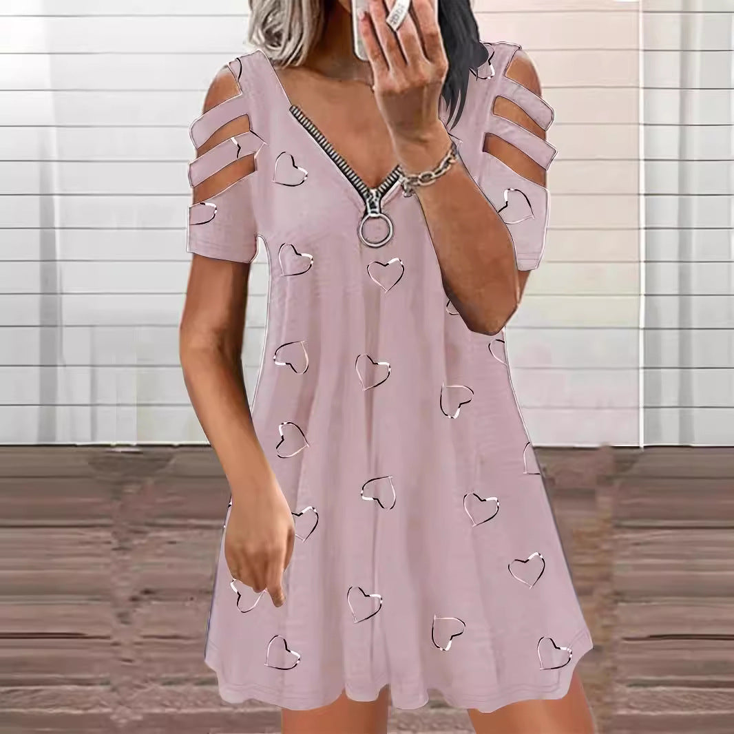 Damen Freizeitkleid mit Cut-Out-Ärmeln und Herzmuster Stalluxe