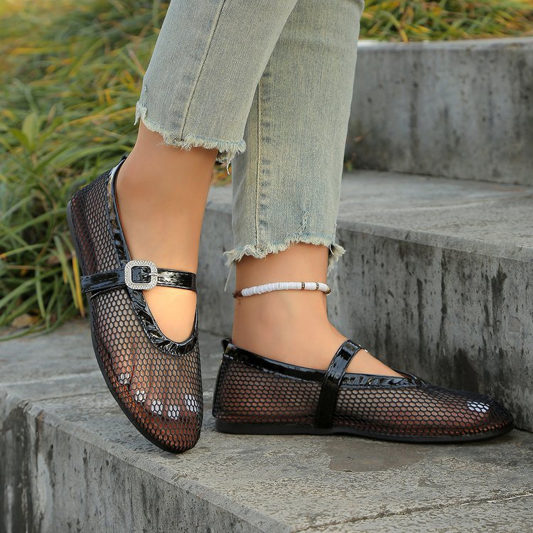 Damen elegante Ballerinas mit atmungsaktivem Netzdesign und modischem Riemchen Stalluxe