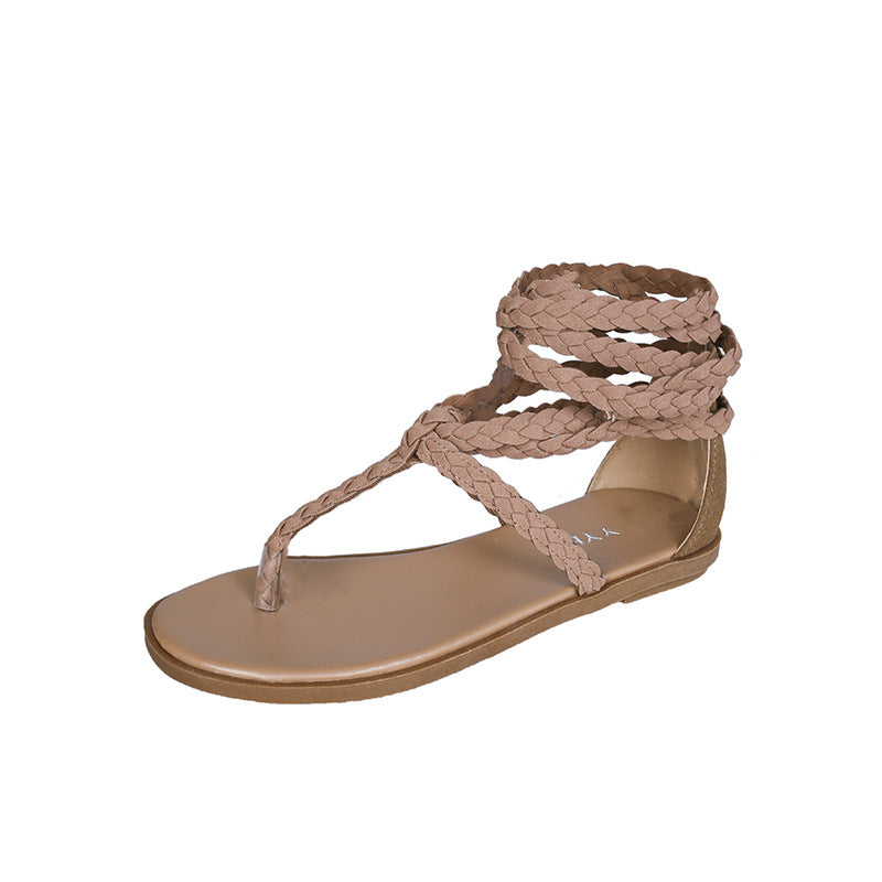 Damen geflochtene Zehentrenner-Sandalen mit elastischen Riemen Stalluxe