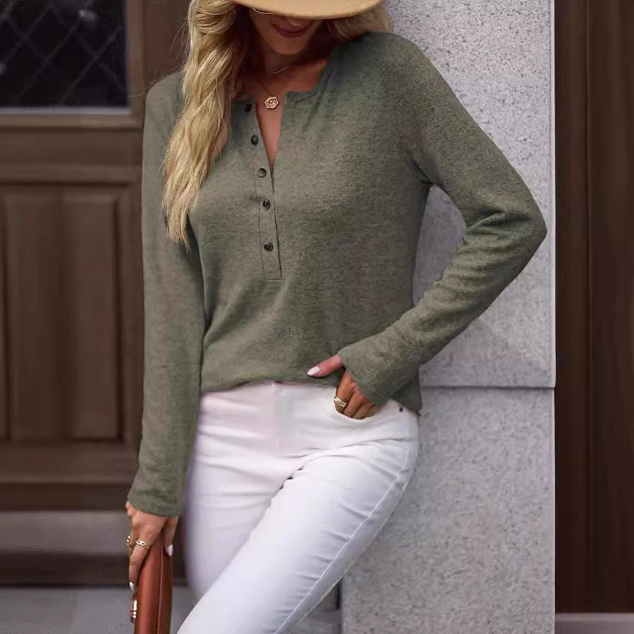 Damen Bequemes Langarmshirt mit Knopfdetail Stalluxe