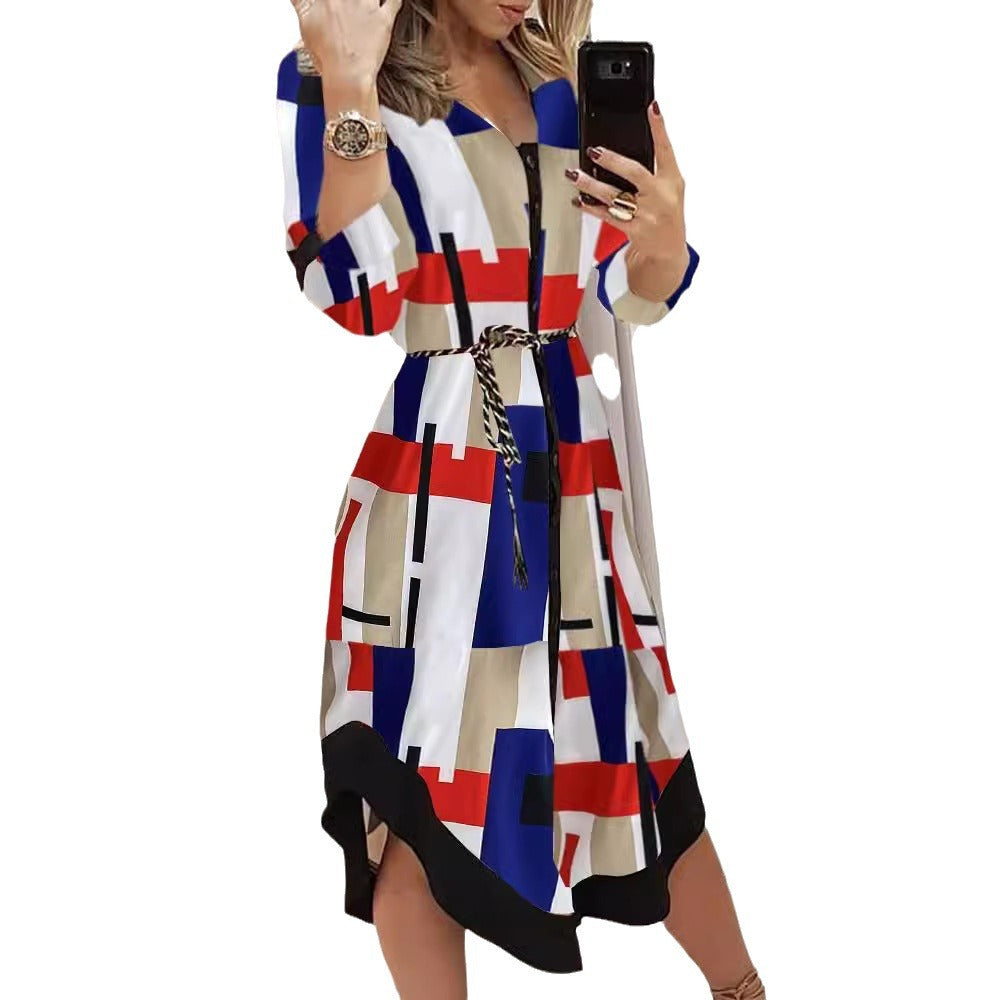 Damen Maxikleid mit Streifenmuster und Taillengürtel Stalluxe