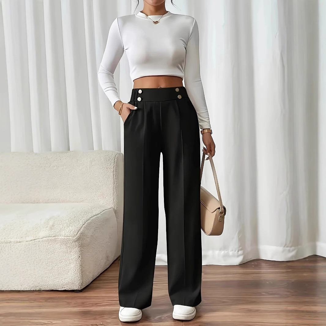 Damen Weit geschnittene Plissee-Hose mit elastischem Bund und praktischen Taschen Stalluxe