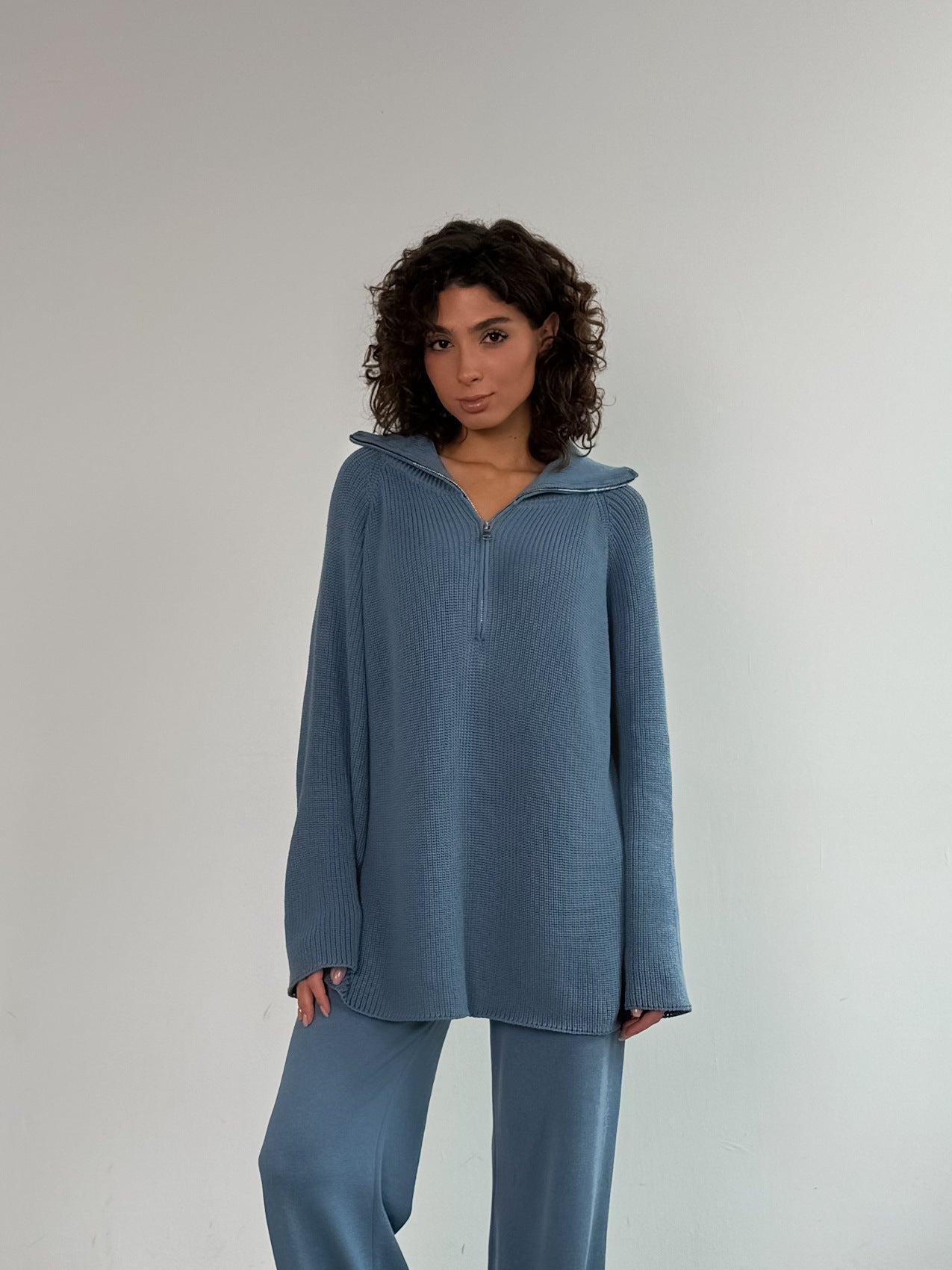 Damen Oversized Strickpullover mit Reißverschluss und weitem Schnitt Stalluxe