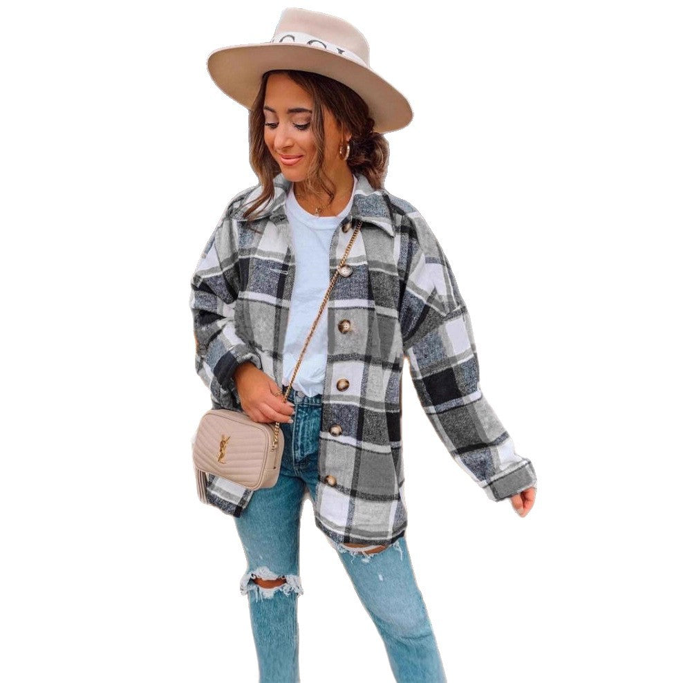 Damen Karo-Casualjacke mit Knöpfen und bequemer Passform Stalluxe