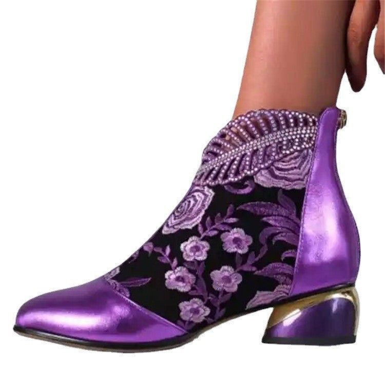 Damen Stiefeletten mit floralem Muster und glanzvollem Blockabsatz Stalluxe
