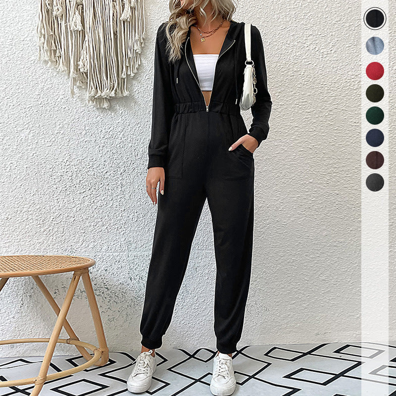 Damen modischer Jumpsuit mit elegantem Reißverschluss und praktischen Taschen Stalluxe