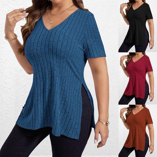 Women's Textured V-Neck Tunic Top Stalluxe