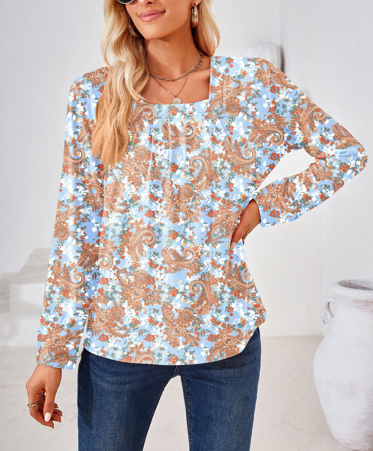 Women's Elegant Floral Print Blouse Stalluxe