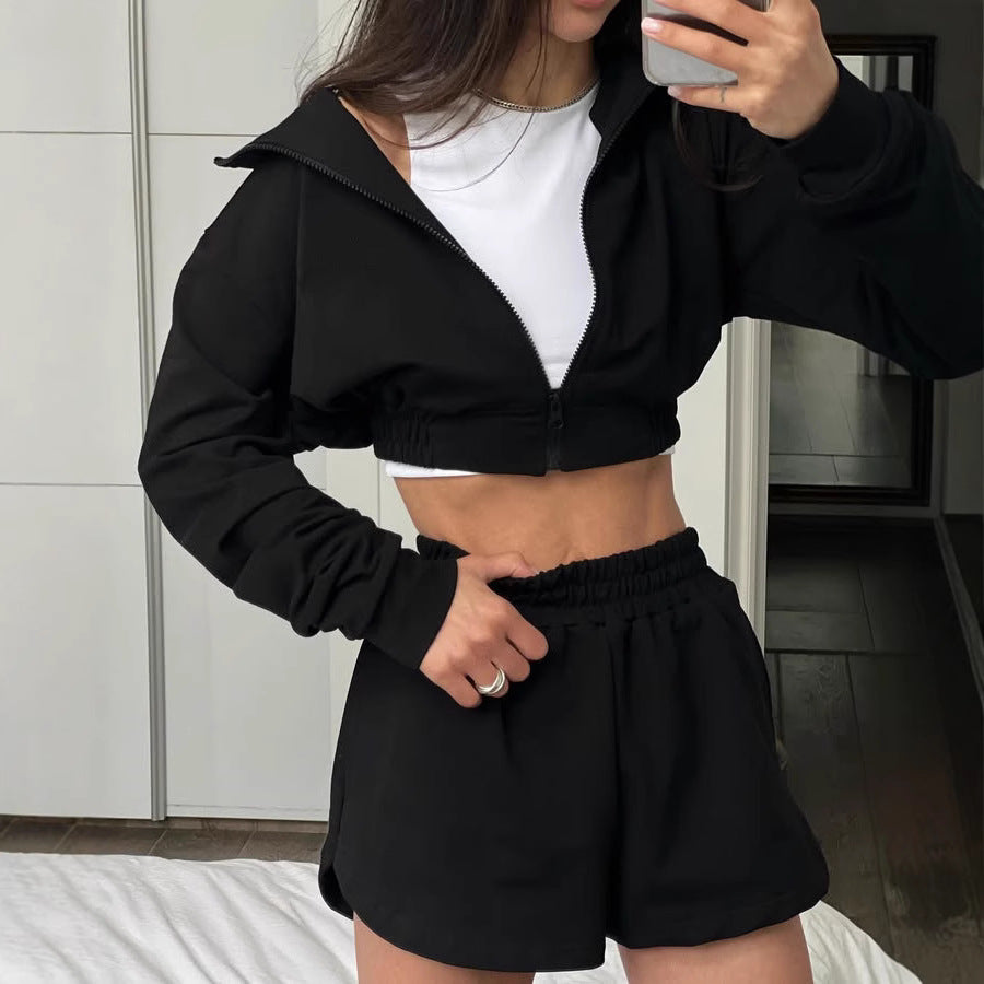 Damen Sportliches Kurzarm-Set mit Reißverschluss und elastischem Bund Stalluxe