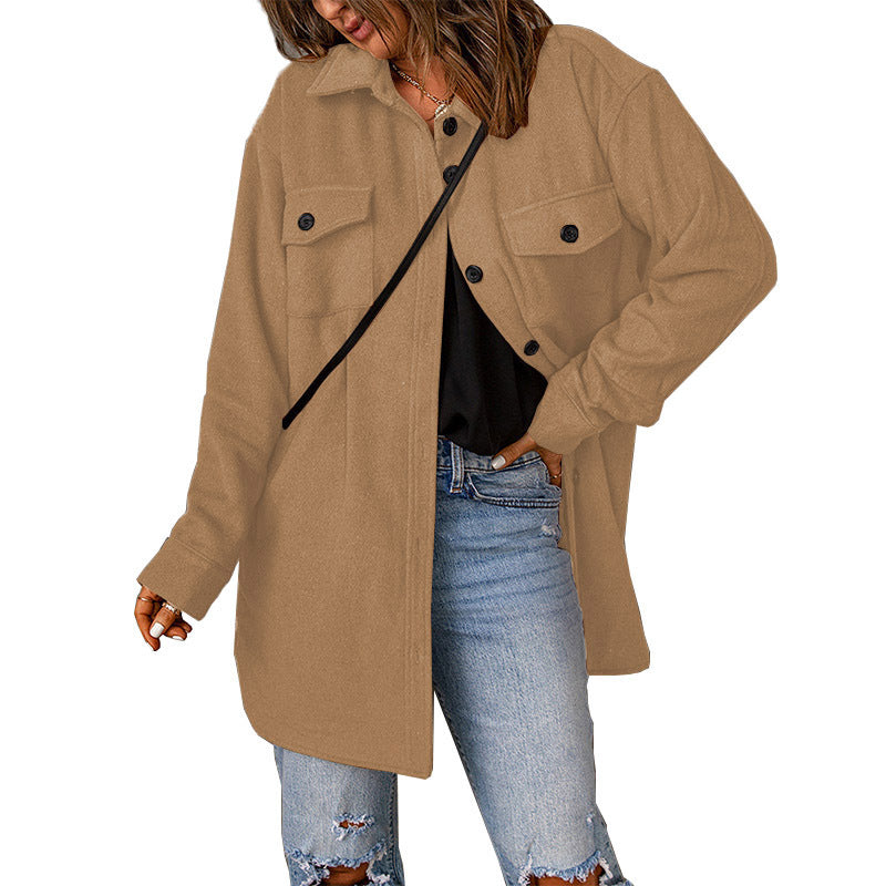 Damen gemütliche Oversize-Hemdjacke mit praktischen Taschen Stalluxe