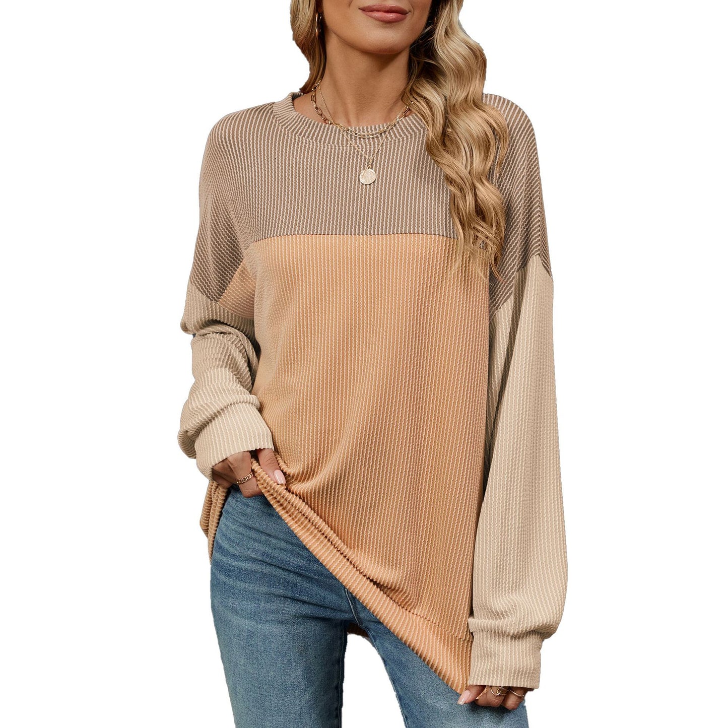Damen Sweatshirt mit modischem Rippdesign und farblich abgesetzten Ärmeln Stalluxe
