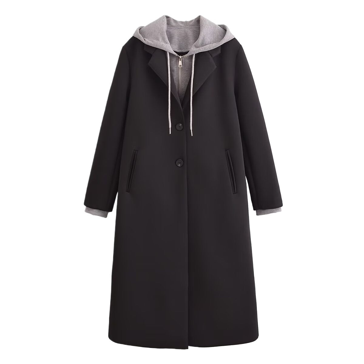 Damen modischer Übergangs-Mantel mit integriertem Kapuzenpullover Stalluxe