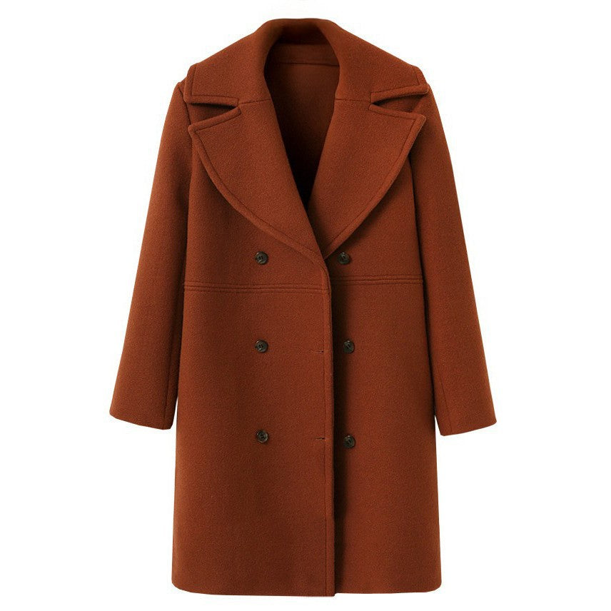 Damen Eleganter Doppelreiher-Wollmantel mit weitem Kragen und praktischen Taschen Stalluxe