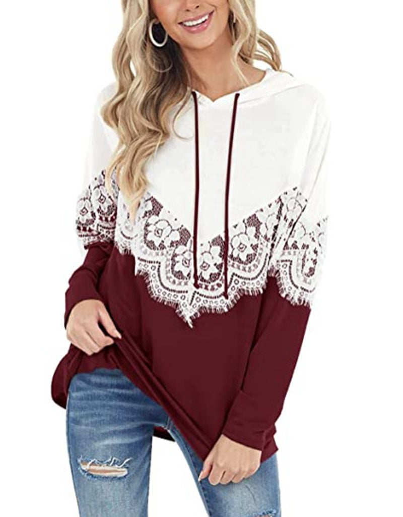 Damen Kapuzenpullover mit kunstvoller Spitzenapplikation Stalluxe