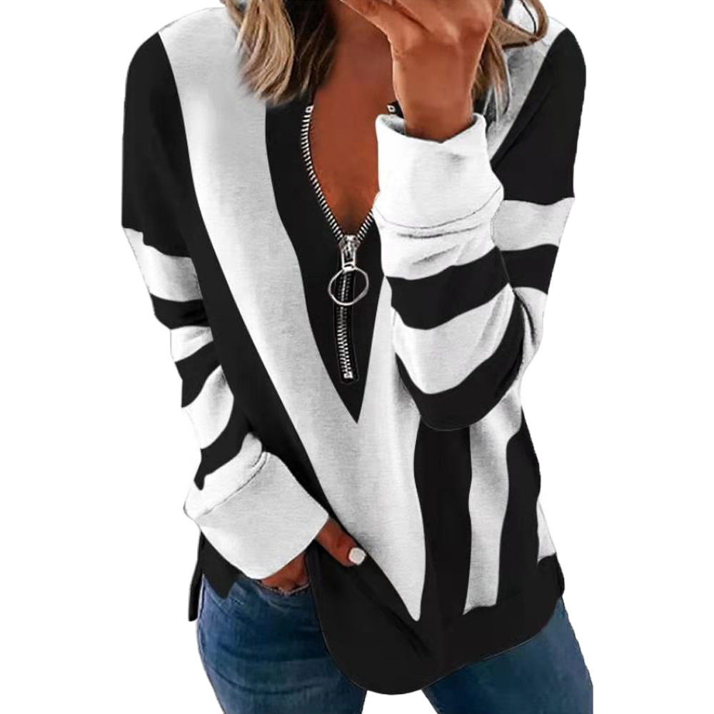 Damen Lässiger Pullover mit Reißverschluss und gestreiftem Design Stalluxe